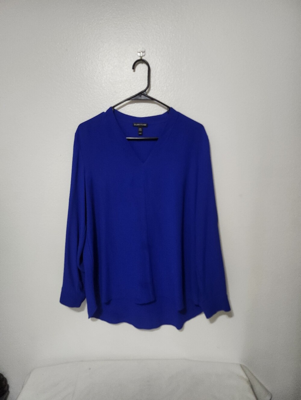 Eileen Fisher LushRoyal V-Neck Long-Sleeve Blouse - Cobalt Blue Size M Loose Fit